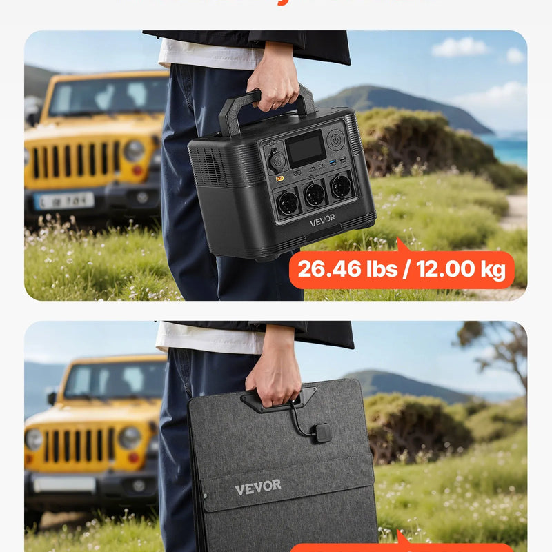 VEVOR portatīvā elektroenerģijas stacija ar 200 W saules paneli, 1800 W saules ģenerators ar 1008 Wh LiFePO4 akumulatoru un 9 izvades portiem mājas avārijas situācijām, kempingam un RV ceļojumiem