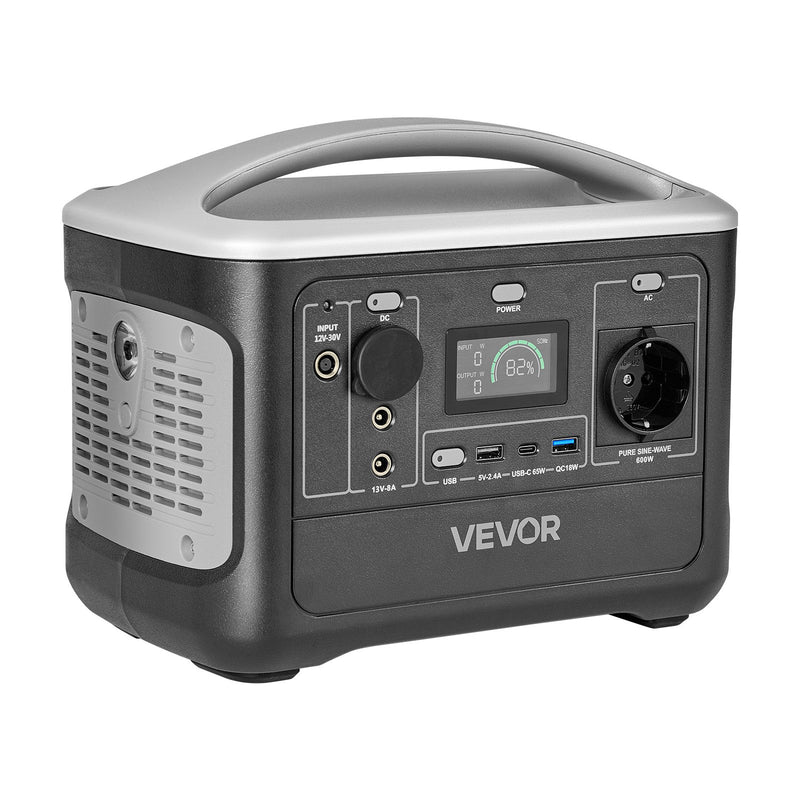 VEVOR pārnēsājama elektroenerģijas stacija 600 W ar 493 Wh LiFePO4 akumulatoru, saules ģeneratora akumulatoru stacija ar 7 izejas portiem mājas avārijas barošanai, kempingam un RV ceļojumiem (saules panelis nav iekļauts) - ZEMLETES.LV