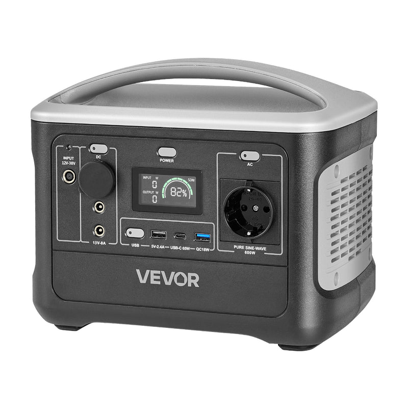 VEVOR pārnēsājama elektroenerģijas stacija 600 W ar 493 Wh LiFePO4 akumulatoru, saules ģeneratora akumulatoru stacija ar 7 izejas portiem mājas avārijas barošanai, kempingam un RV ceļojumiem (saules panelis nav iekļauts) - ZEMLETES.LV