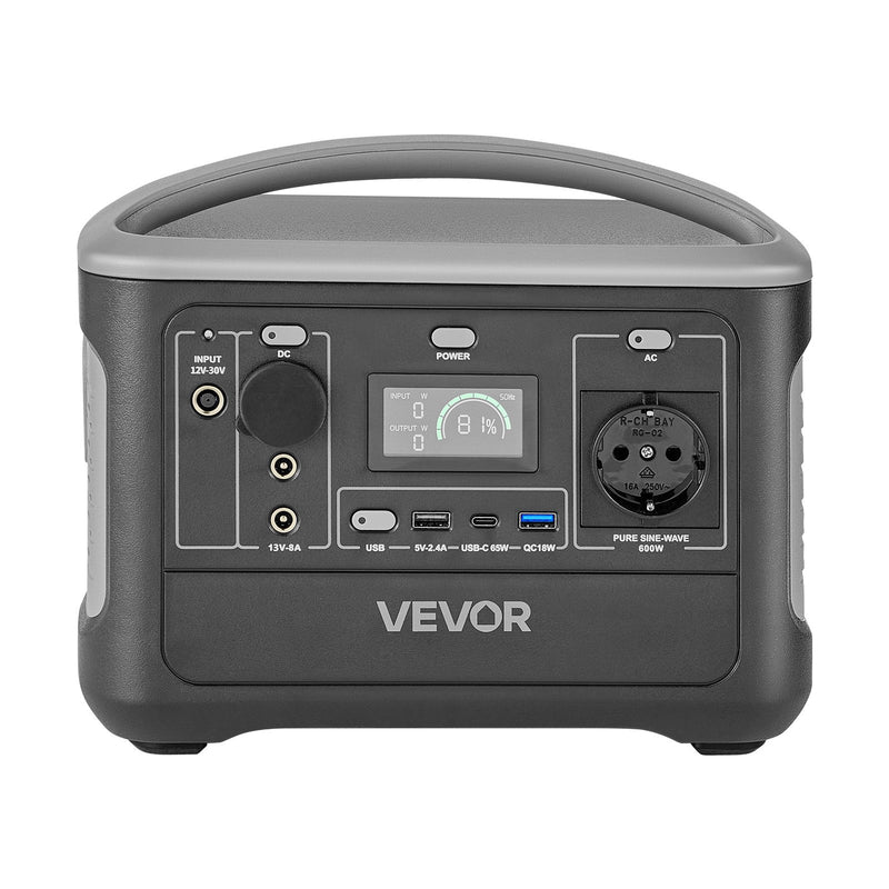 VEVOR pārnēsājama elektroenerģijas stacija 600 W ar 493 Wh LiFePO4 akumulatoru, saules ģeneratora akumulatoru stacija ar 7 izejas portiem mājas avārijas barošanai, kempingam un RV ceļojumiem (saules panelis nav iekļauts) - ZEMLETES.LV