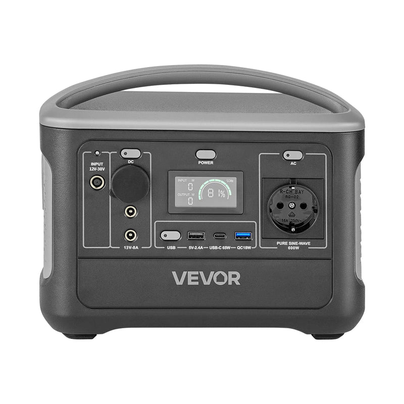 VEVOR pārnēsājama elektroenerģijas stacija 600 W ar 493 Wh LiFePO4 akumulatoru, saules ģeneratora akumulatoru stacija ar 7 izejas portiem mājas avārijas barošanai, kempingam un RV ceļojumiem (saules panelis nav iekļauts) - ZEMLETES.LV