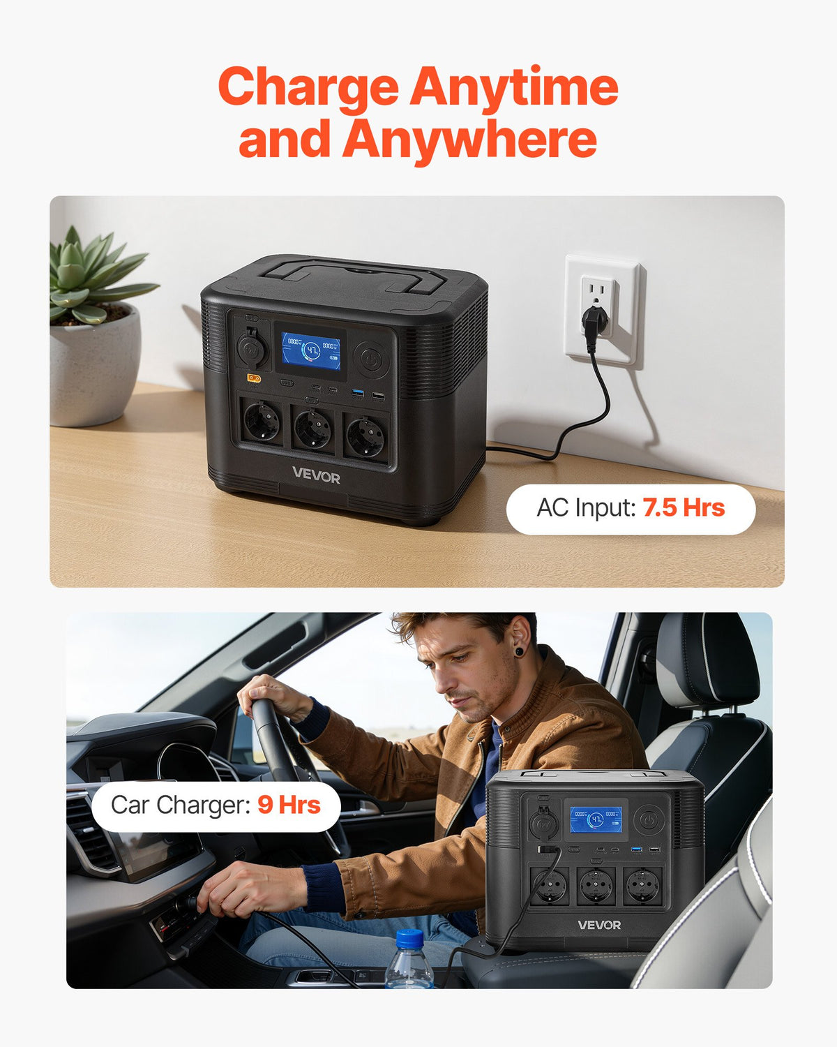 VEVOR pārnēsājama elektroenerģijas stacija 1200 W ar 806 Wh LiFePO4 akumulatoru, saules ģeneratora akumulatoru stacija ar 9 izejas portiem mājas avārijas barošanai, kempingam un RV ceļojumiem (saules panelis nav iekļauts) - ZEMLETES.LV