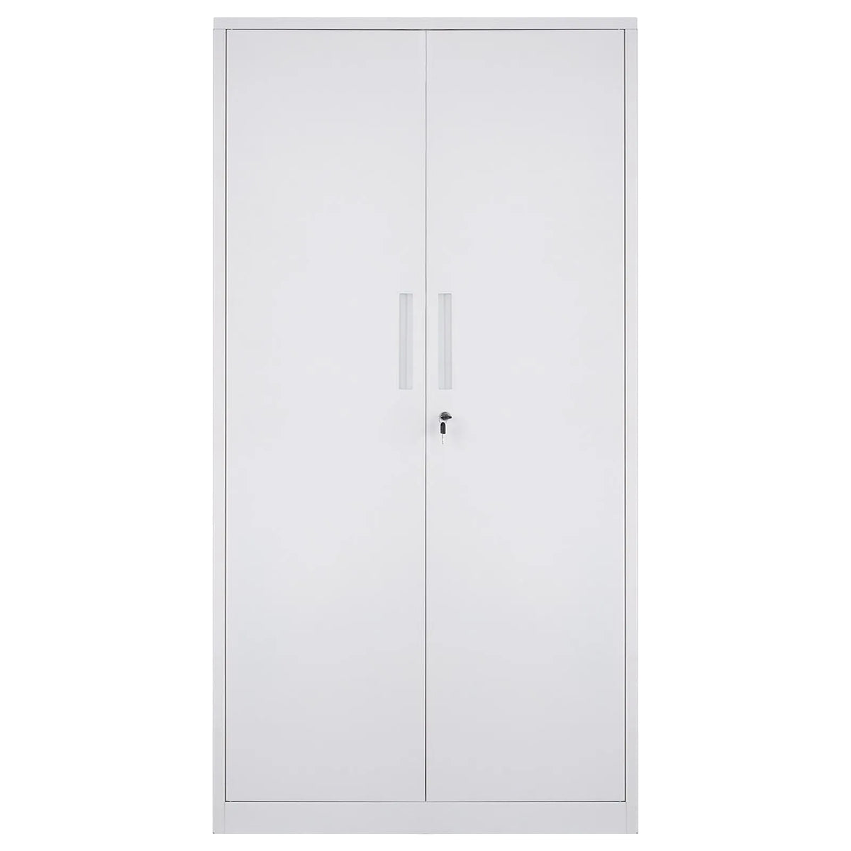 Metal Cabinet with 2 Magnetic Doors and 4 Adjustable Shelves, 180 cm, 90 kg Load Capacity per Shelf, with Lock and 3 Keys, for Office, Home, Garage, White