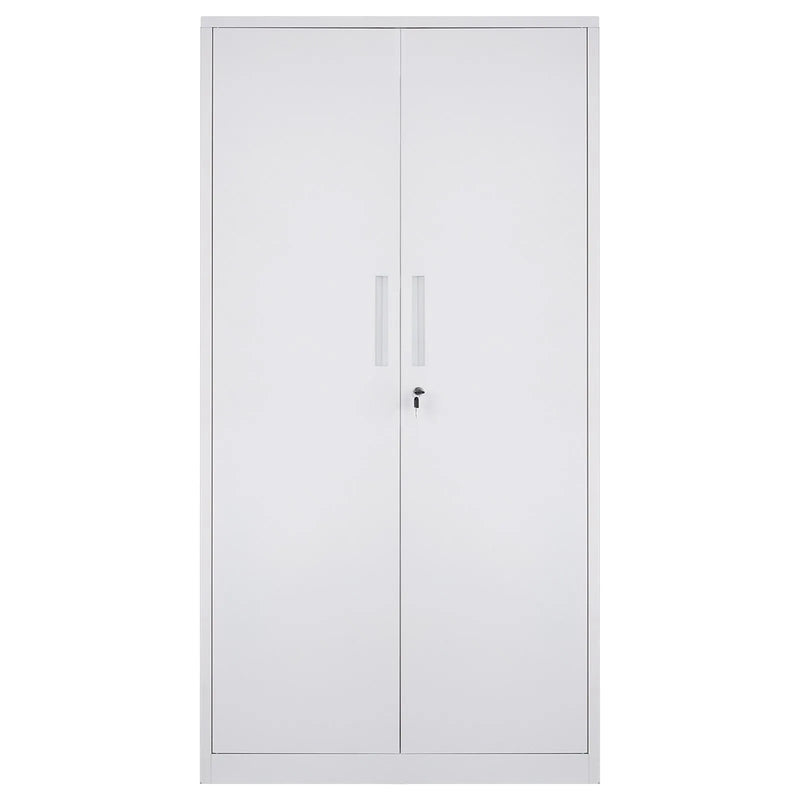 Metāla skapis ar 2 magnētiskām durvīm un 4 regulējamiem plauktiem, 180 cm, nestspēja 90 kg uz plaukta, ar slēdzeni un 3 atslēgām, birojam, mājai, garāžai, balts