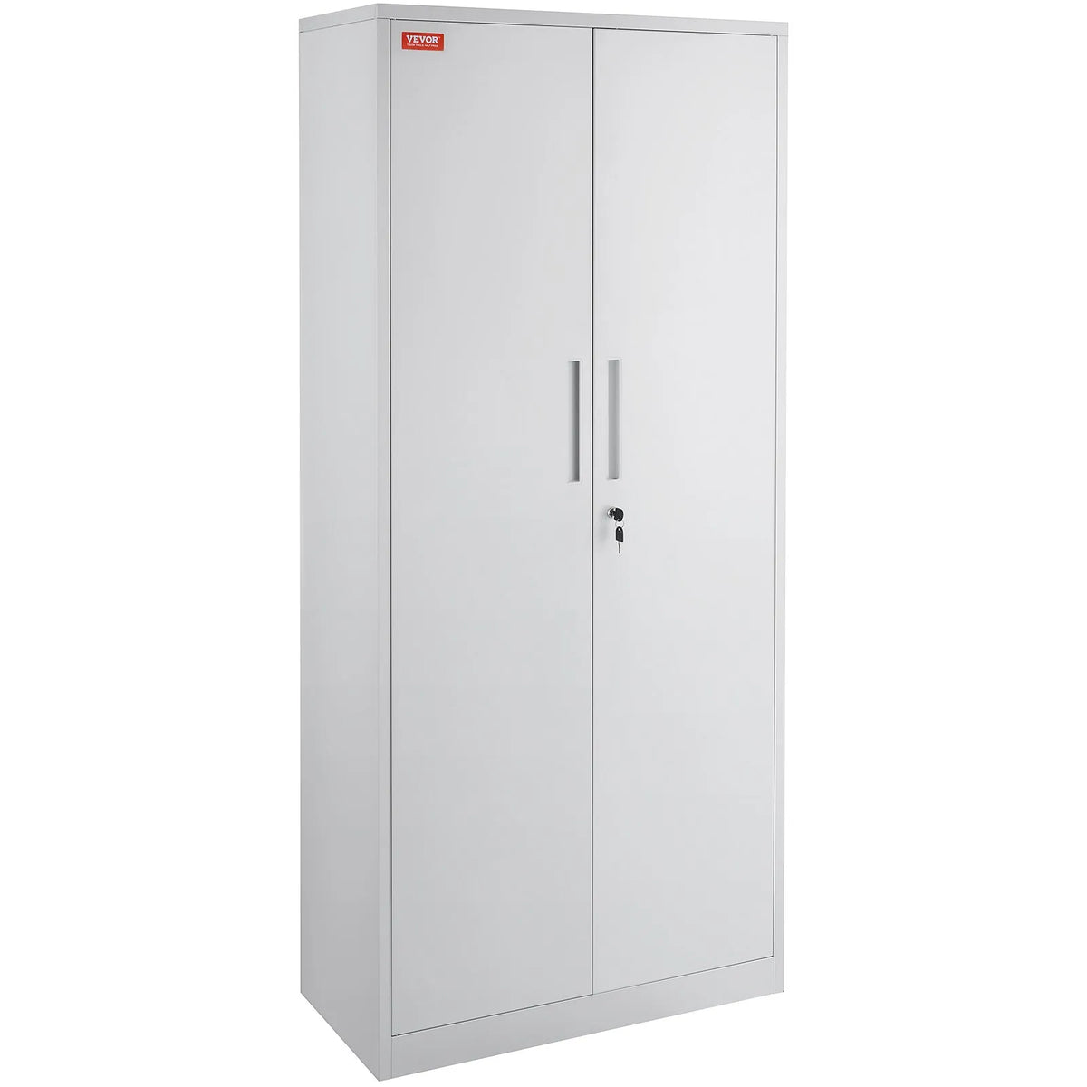 Metal Cabinet with 2 Magnetic Doors and 4 Adjustable Shelves, 180 cm, 90 kg Load Capacity per Shelf, with Lock and 3 Keys, for Office, Home, Garage, White