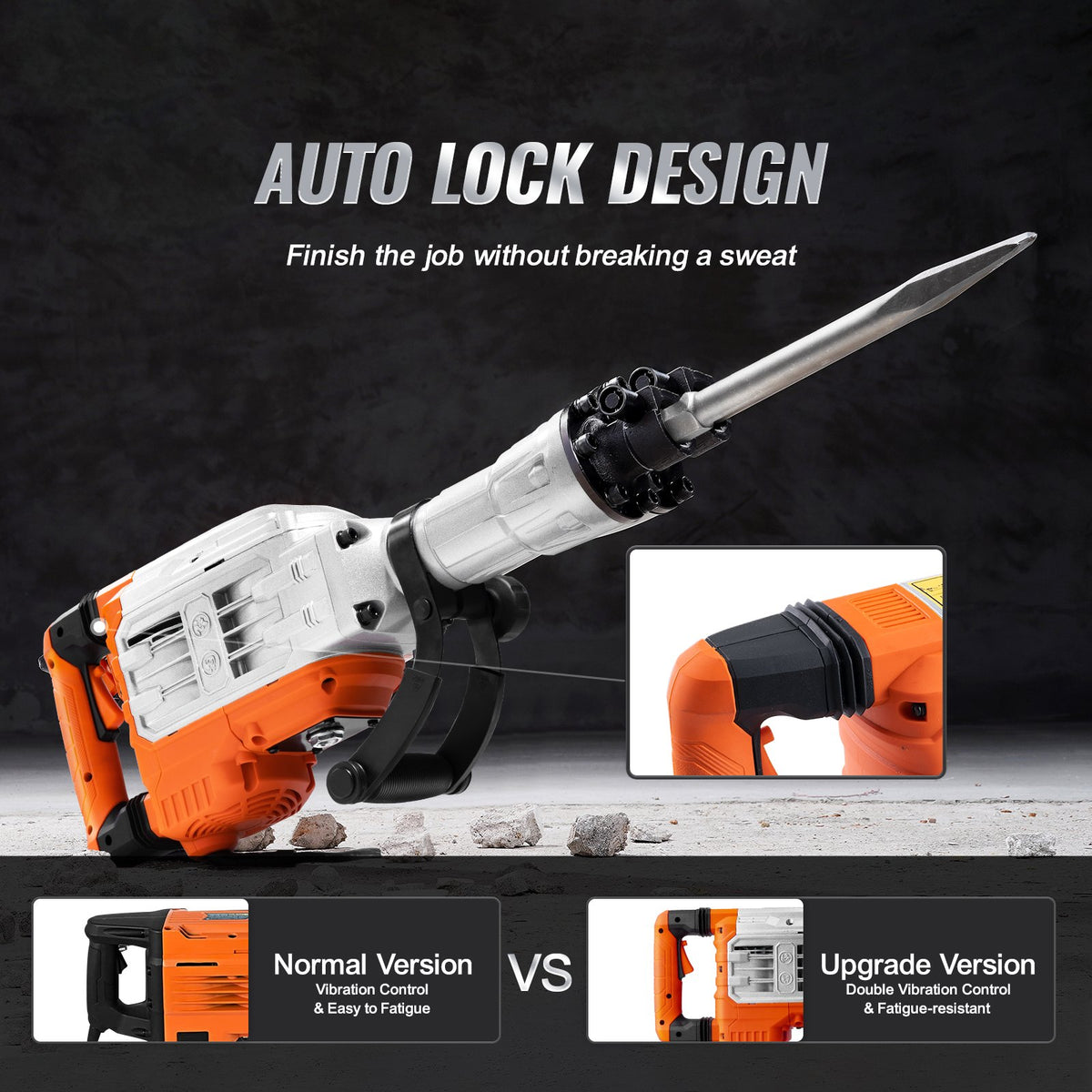 Electric demolition hammer for concrete breaking, 3500 W electric hammer with 2 chisel bits