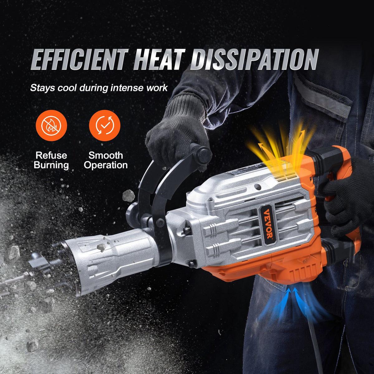 Electric demolition hammer for concrete breaking, 3500 W electric hammer with 2 chisel bits