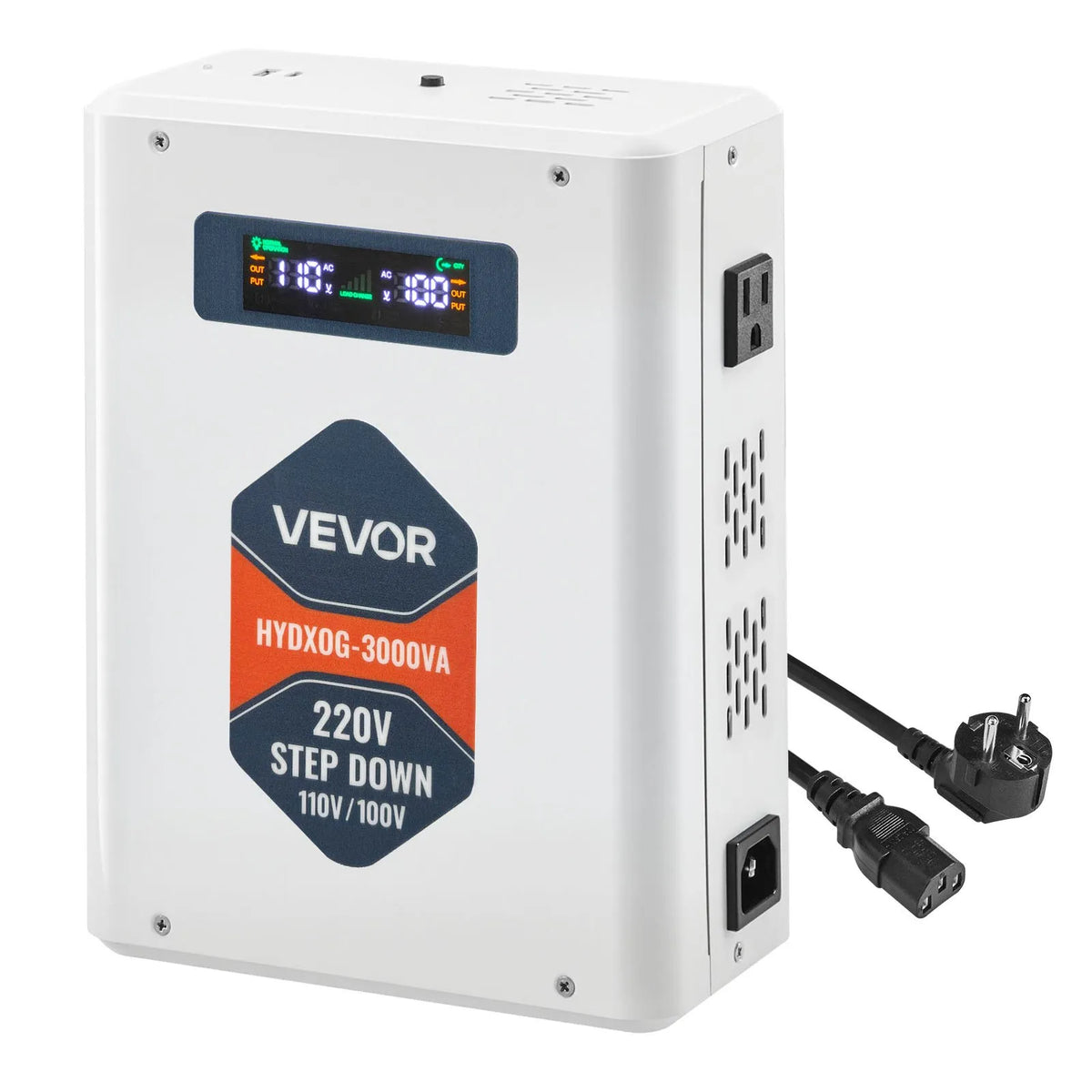 VEVOR sprieguma pazemināšanas pārveidotājs 3000 VA ar 220 V uz 110 V transformāciju, ar 2 US ligzdām, USB izeju, LCD displeju un temperatūras aizsardzību 110 V ierīcēm - ZEMLETES.LV
