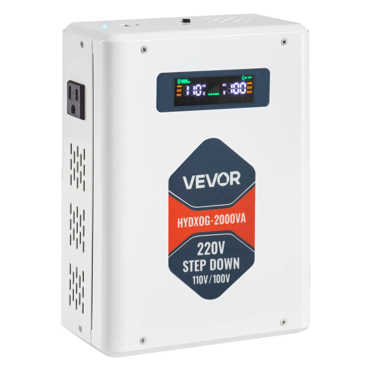 VEVOR sprieguma pazemināšanas pārveidotājs 2000 VA ar 220 V uz 110 V transformāciju, ar 2 US ligzdām, USB izeju, LCD displeju un temperatūras aizsardzību 110 V ierīcēm - ZEMLETES.LV