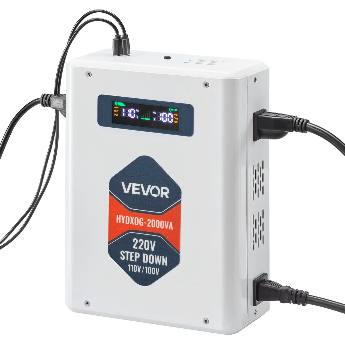 VEVOR sprieguma pazemināšanas pārveidotājs 2000 VA ar 220 V uz 110 V transformāciju, ar 2 US ligzdām, USB izeju, LCD displeju un temperatūras aizsardzību 110 V ierīcēm - ZEMLETES.LV