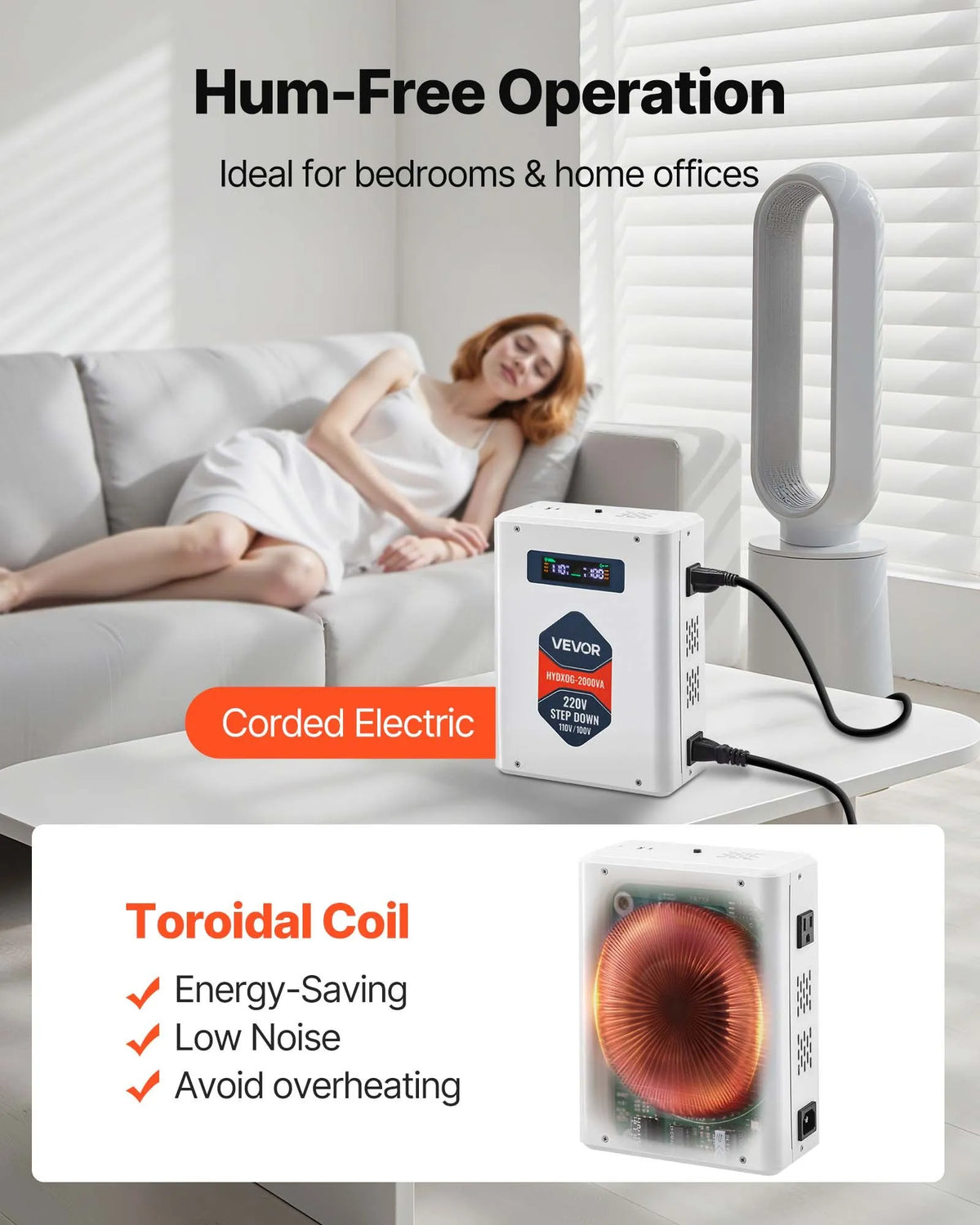 VEVOR sprieguma pazemināšanas pārveidotājs 2000 VA ar 220 V uz 110 V transformāciju, ar 2 US ligzdām, USB izeju, LCD displeju un temperatūras aizsardzību 110 V ierīcēm - ZEMLETES.LV