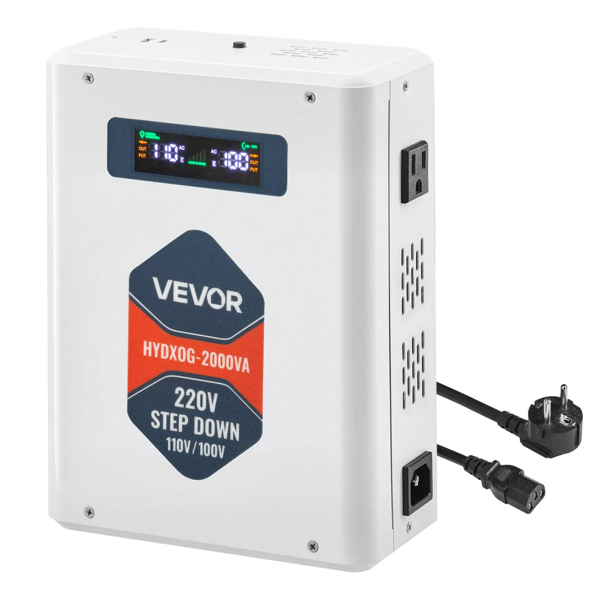 VEVOR sprieguma pazemināšanas pārveidotājs 2000 VA ar 220 V uz 110 V transformāciju, ar 2 US ligzdām, USB izeju, LCD displeju un temperatūras aizsardzību 110 V ierīcēm - ZEMLETES.LV