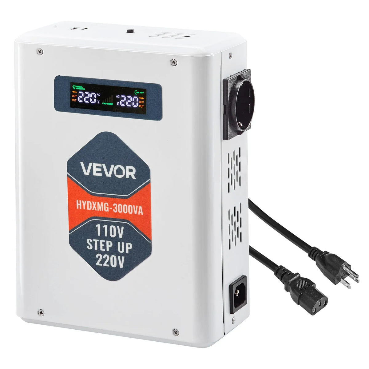 VEVOR Sprieguma Pārveidotājs 3000VA, 110V uz 220V Jaudas Transformators, Smagās Slodzes, ar 2 EU Rozetēm, USB Izeju, LCD Displeju, Temperatūras Aizsardzību, 220V Ierīcēm - ZEMLETES.LV