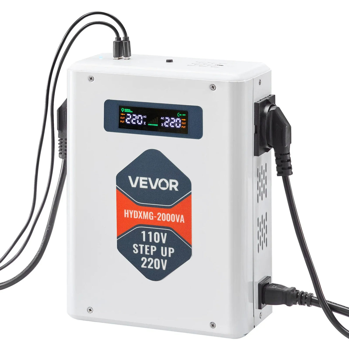 VEVOR sprieguma pārveidotājs 2000 VA ar 110 V uz 220 V transformāciju, ar 2 EU ligzdām, USB izeju, LCD displeju un temperatūras aizsardzību 220 V ierīcēm - ZEMLETES.LV