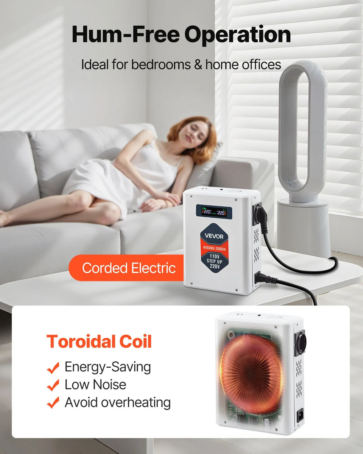 VEVOR sprieguma pārveidotājs 2000 VA ar 110 V uz 220 V transformāciju, ar 2 EU ligzdām, USB izeju, LCD displeju un temperatūras aizsardzību 220 V ierīcēm - ZEMLETES.LV