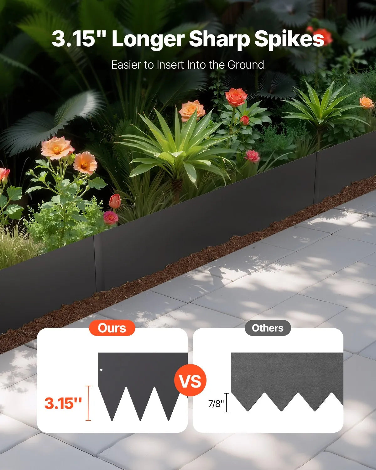 VEVOR Steel Garden Edging, 3 Pieces, 1016 × 203 mm Rust-Resistant Metal Landscape Edging, Flexible Garden Border Edge, Durable Lawn Edging, Easy to Install Flower Bed Separator for Yard and Pathway, Black