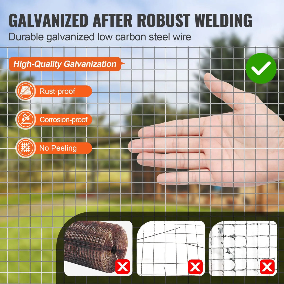 Metal mesh 12.7 mm, 61 × 762 cm, 19 Ga hot-dipped galvanised wire rolls, chicken fence, rabbit hutches, garden and rodent protection