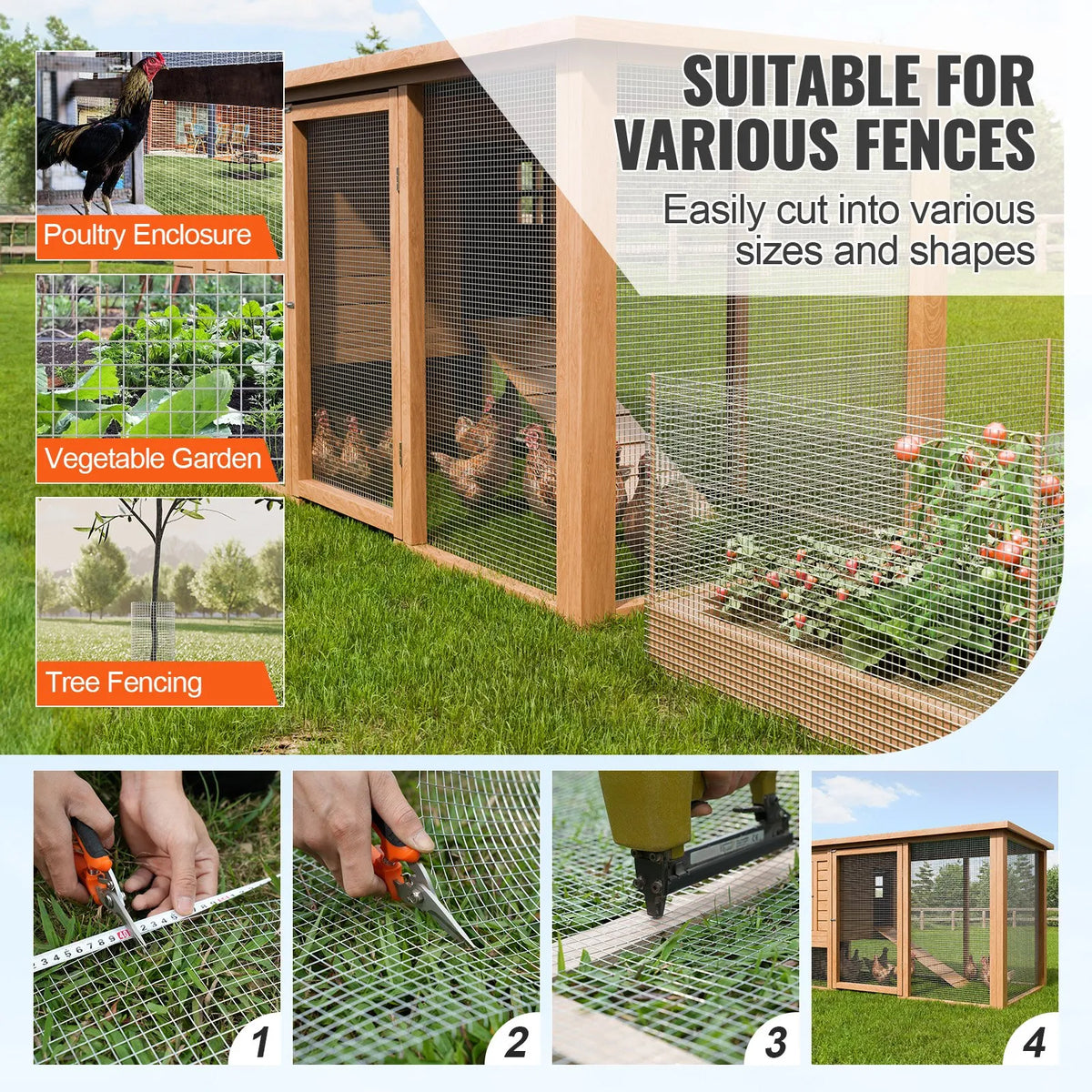 Metal mesh 12.7 mm, 61 × 762 cm, 19 Ga hot-dipped galvanised wire rolls, chicken fence, rabbit hutches, garden and rodent protection