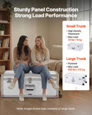 VEVOR metāla uzglabāšanas lādes, 2 gab. komplekts ar koka apdari un piekaramām slēdzenēm, lielā lāde ar riteņiem un 3 metāla rokturiem, dekoratīvas uzglabāšanas kastes ar vākiem ceļošanai, dzīvoklim un kopmītnei, balta