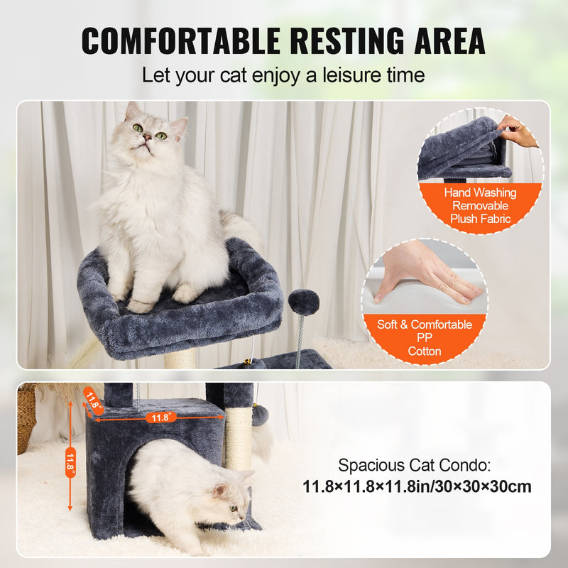 VEVOR Kaķu tornis 80 cm ar mājiņu un sizala skrāpēšanas stabiem, tumši pelēks