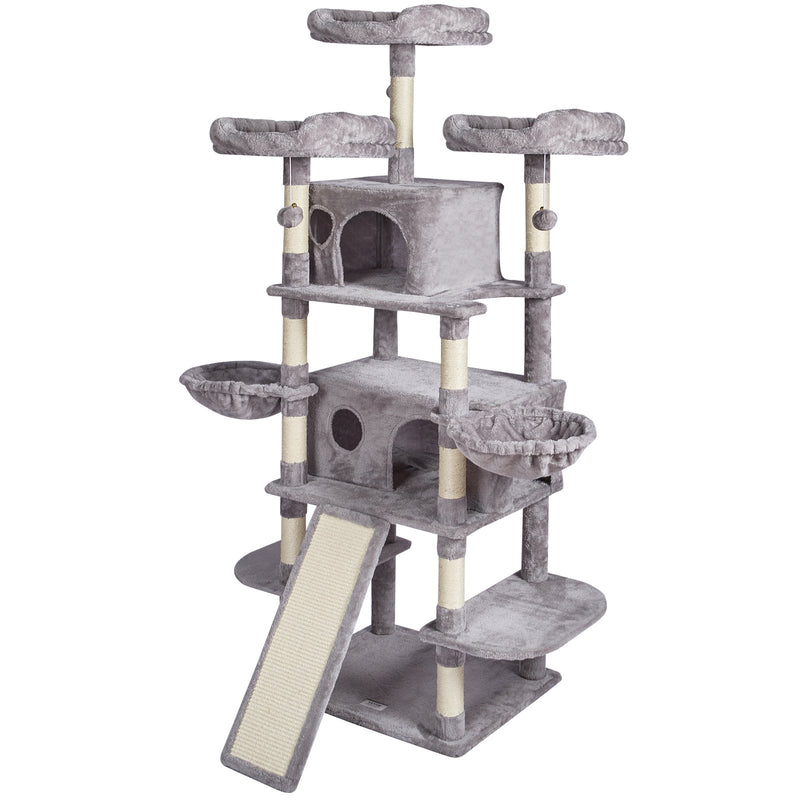 VEVOR Kaķu tornis 174 cm ar 2 mājiņām, 3 augšējām platformām, 2 šūpuļtīkliem un skrāpēšanas stabiem, piemērots lietošanai iekštelpās