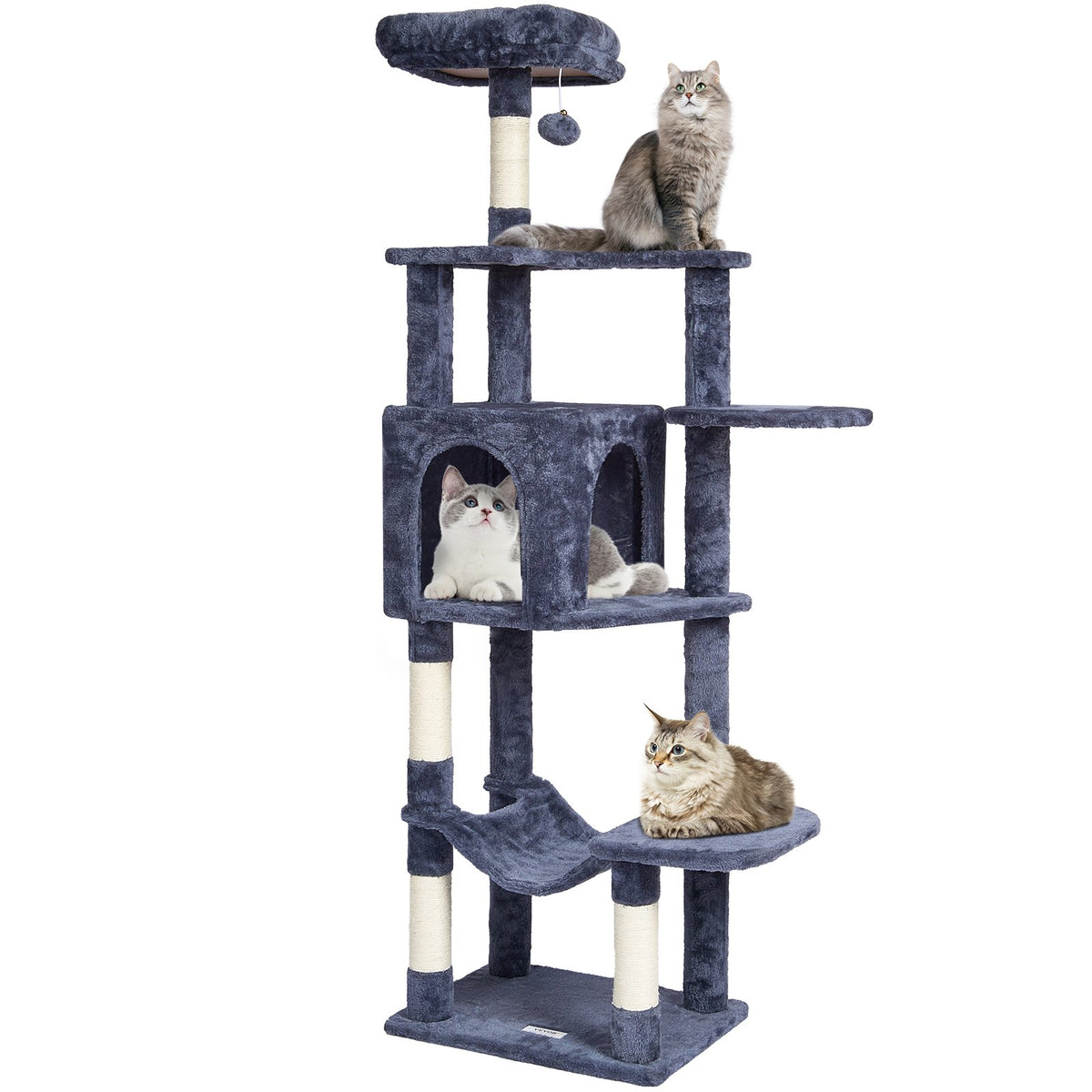 VEVOR Cat Tree 154 cm with House and Sisal Scratching Posts, Dark Grey