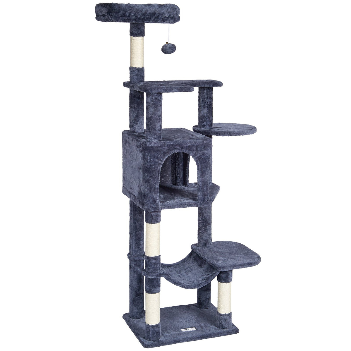 VEVOR Cat Tree 154 cm with House and Sisal Scratching Posts, Dark Grey