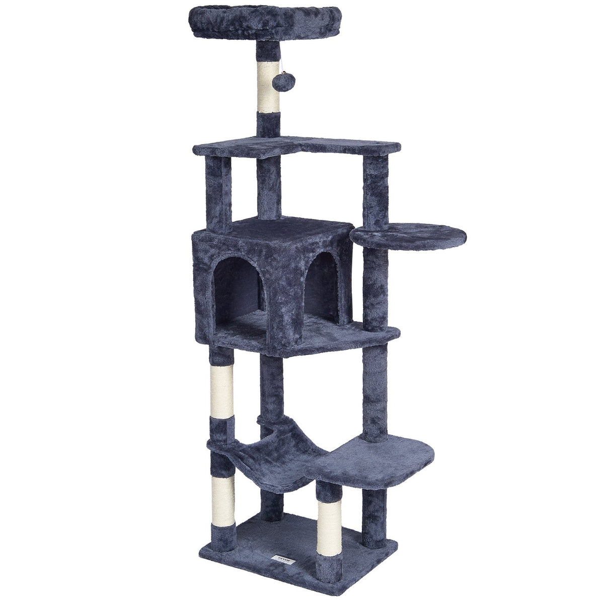 VEVOR Cat Tree 154 cm with House and Sisal Scratching Posts, Dark Grey