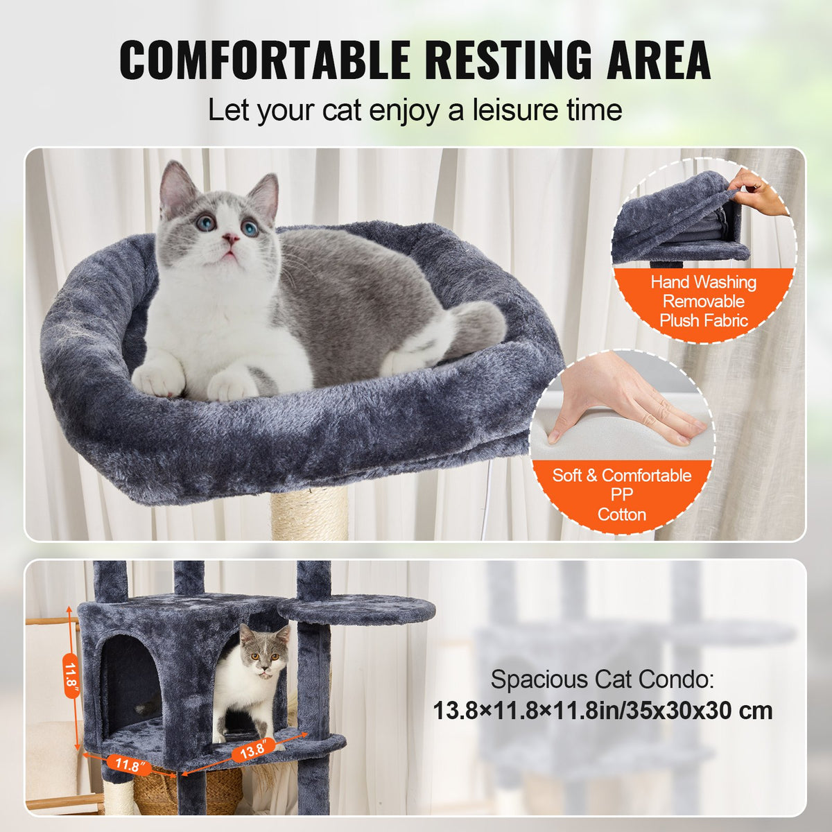 VEVOR Cat Tree 154 cm with House and Sisal Scratching Posts, Dark Grey