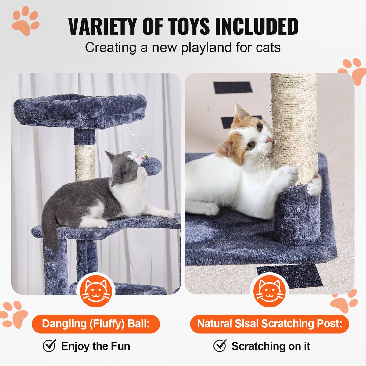 VEVOR Cat Tree 154 cm with House and Sisal Scratching Posts, Dark Grey