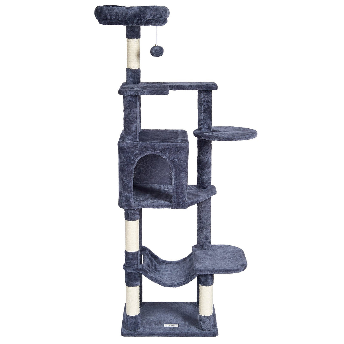 VEVOR Cat Tree 154 cm with House and Sisal Scratching Posts, Dark Grey