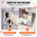 VEVOR Kaķu tornis 183 cm ar 2 mājiņām, 9 līmeņiem, šūpuļtīklu un skrāpēšanas stabiem, gaiši pelēks