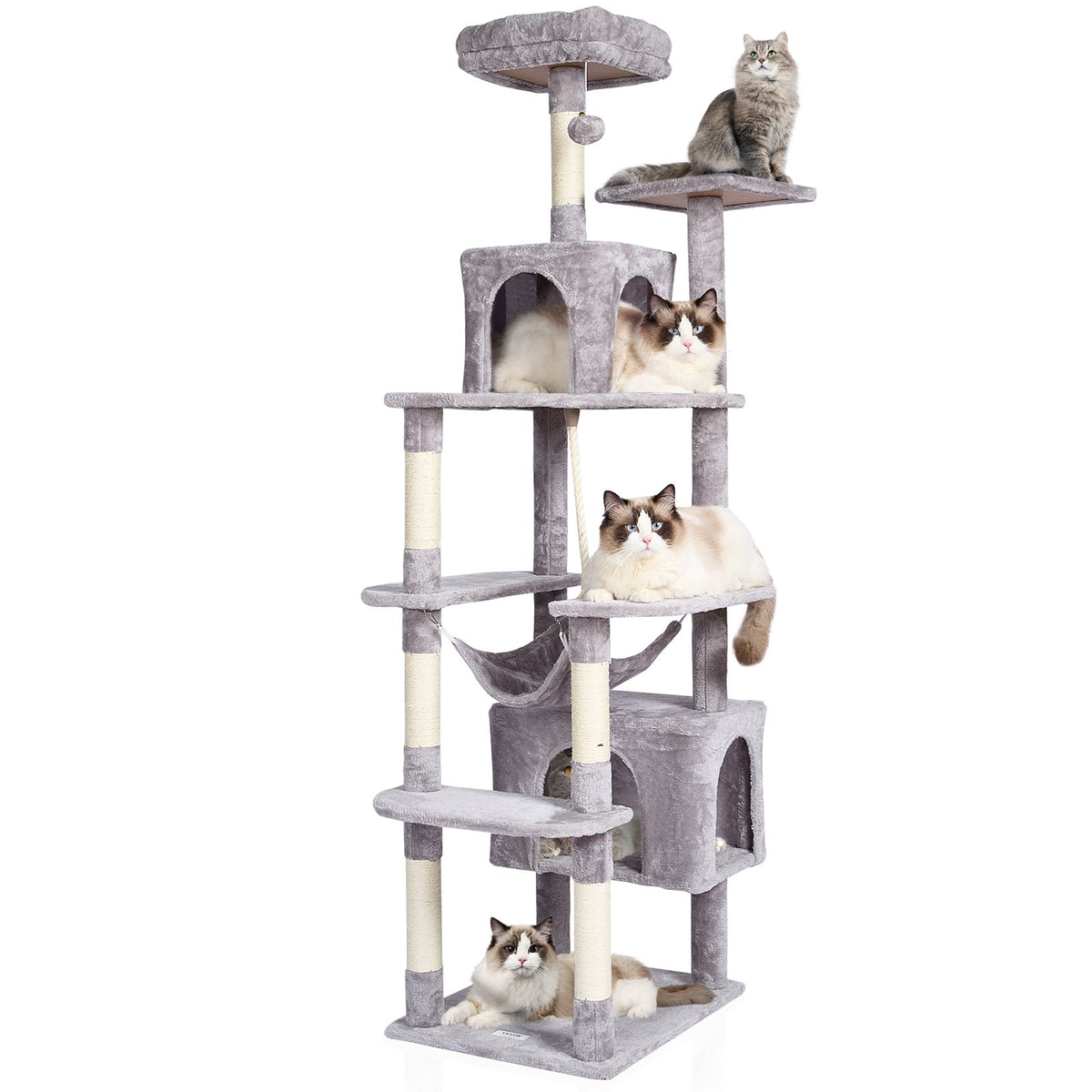 VEVOR Cat Tree 183 cm with 2 Condos and Sisal Scratching Posts, Light Grey