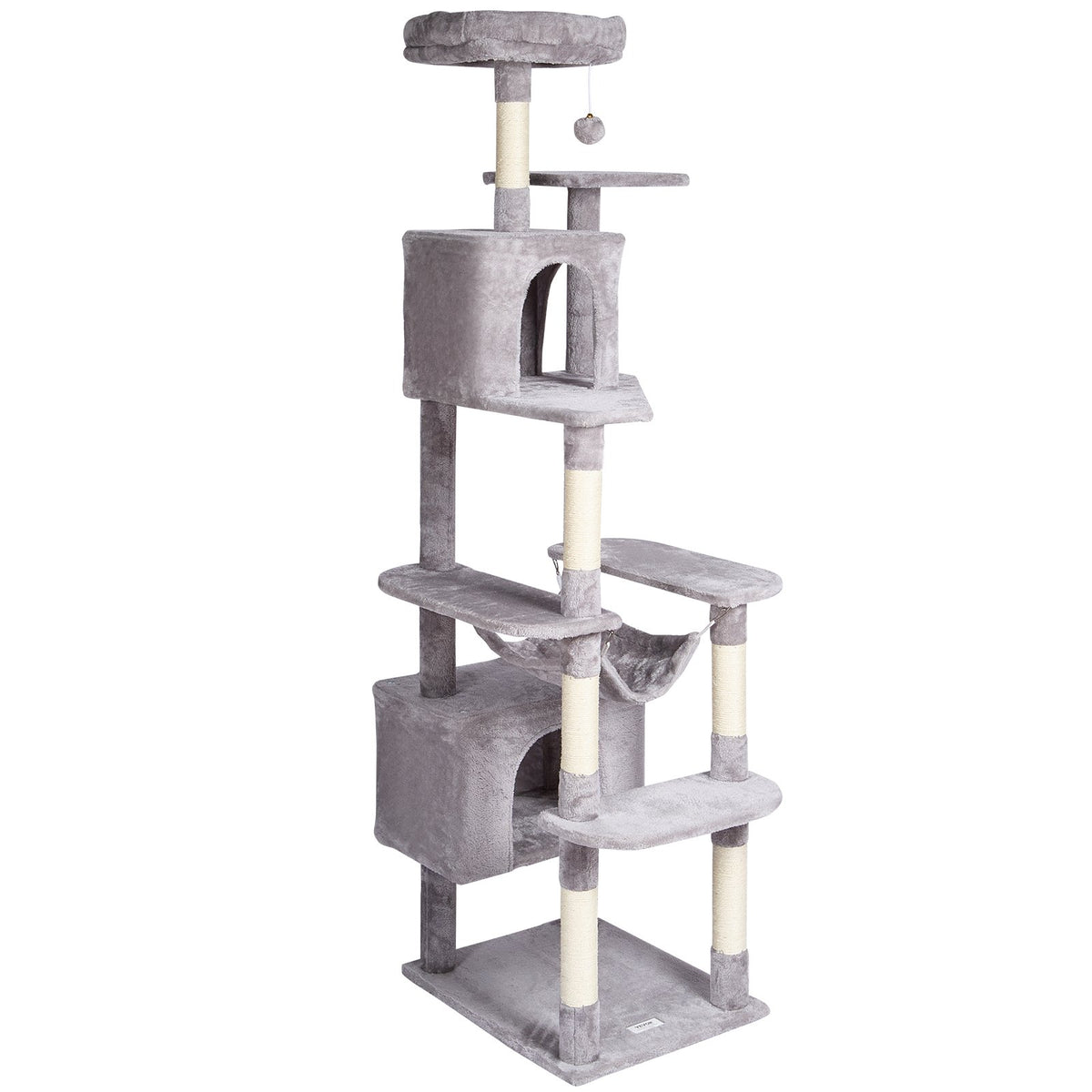 VEVOR Cat Tree 183 cm with 2 Condos and Sisal Scratching Posts, Light Grey