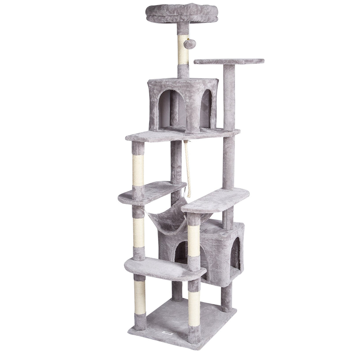 VEVOR Cat Tree 183 cm with 2 Condos and Sisal Scratching Posts, Light Grey