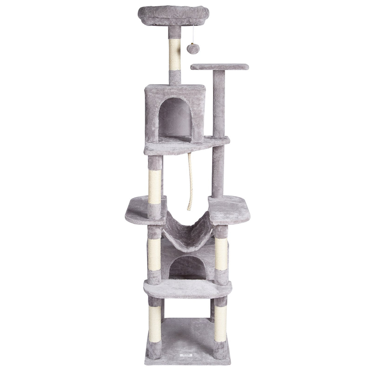 VEVOR Cat Tree 183 cm with 2 Condos and Sisal Scratching Posts, Light Grey