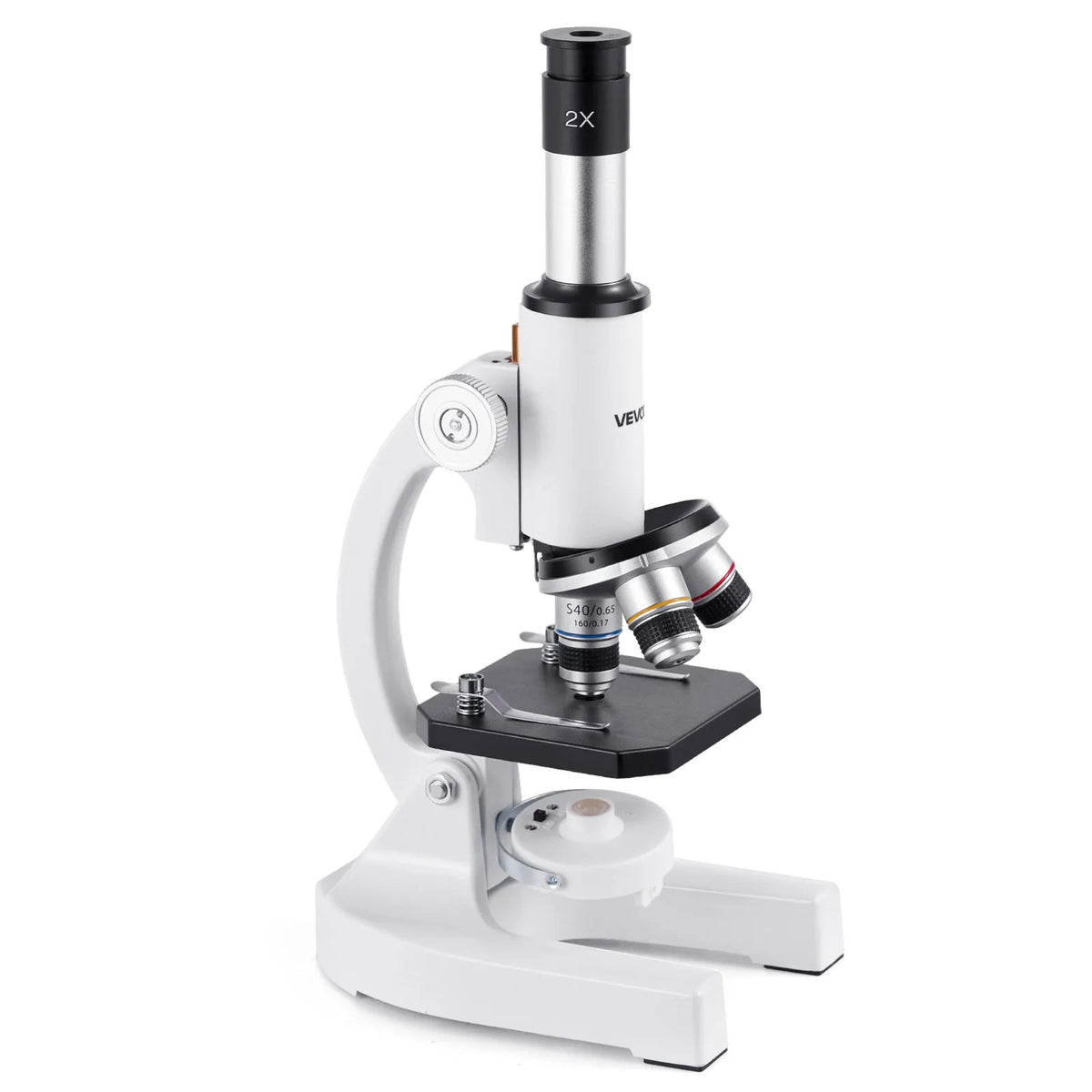 VEVOR Monocular Microscope for Adults, Professional Compound Microscope Kit with 40–2000× Magnification, Aluminium Alloy Body, LED Illumination and Phone Holder, Suitable for Laboratories, Schools and Home Education
