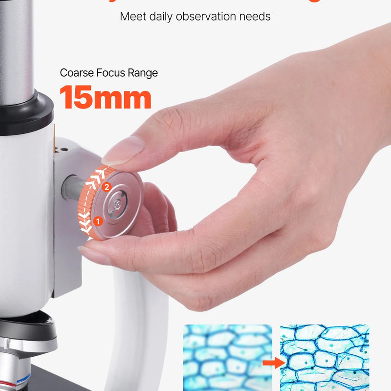 VEVOR monokulārais mikroskops pieaugušajiem, profesionāls saliktais mikroskopa komplekts ar 40-2000× palielinājumu, alumīnija sakausējuma korpusu, LED apgaismojumu un tālruņa turētāju, piemērots laboratorijām, skolām un izglītībai mājās