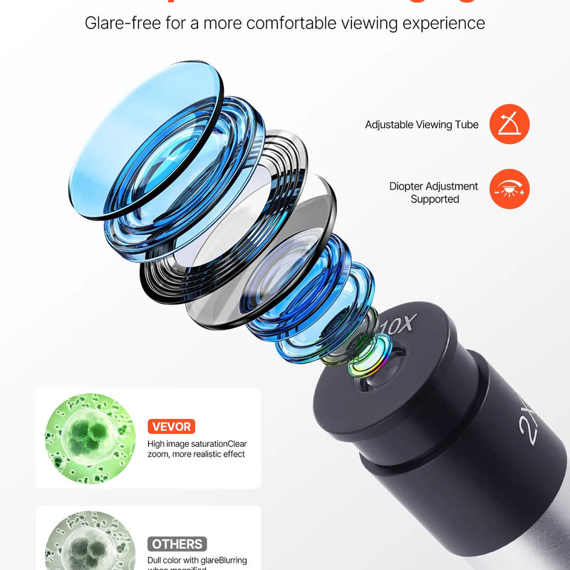 VEVOR monokulārais mikroskops pieaugušajiem, profesionāls saliktais mikroskopa komplekts ar 40-2000× palielinājumu, alumīnija sakausējuma korpusu, LED apgaismojumu un tālruņa turētāju, piemērots laboratorijām, skolām un izglītībai mājās