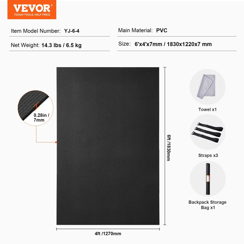 Vingrošanas paklājiņš – neslīdošs jogas paklājiņš trenažieru zālei, fitnesam, pilatēm un vingrinājumiem (1,8 × 1,2 m)