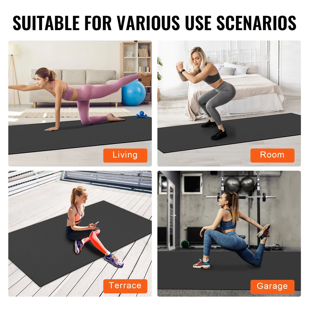 VEVOR Non-Slip Exercise Mat 3.0 × 1.8 m for Yoga, Fitness and Pilates