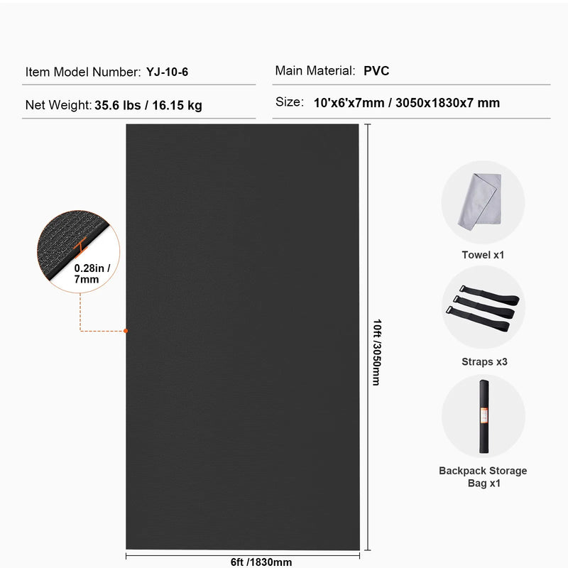 Vingrošanas paklājiņš - neslīdošs jogas paklājiņš trenažieru zālei, fitnesam, pilatēm un vingrinājumiem (3 × 1,8 m)