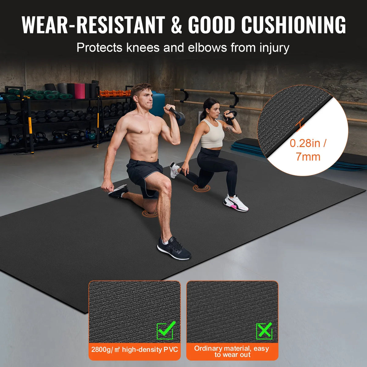 VEVOR Non-Slip Exercise Mat 3.7 × 1.8 m for Yoga, Fitness and Pilates