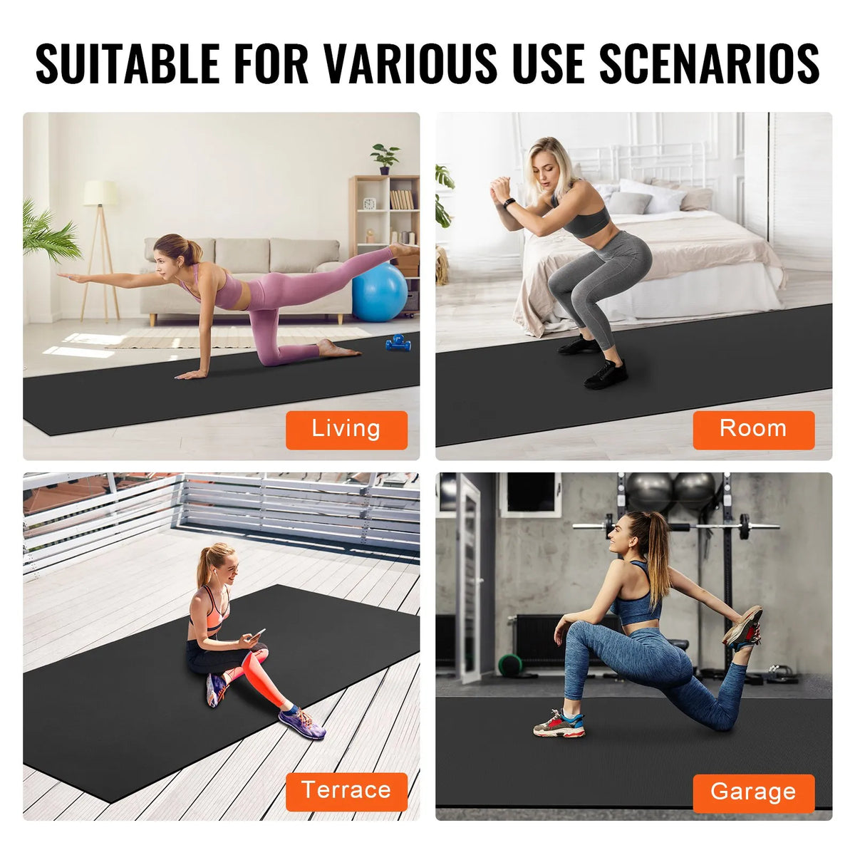 VEVOR Non-Slip Exercise Mat 3.7 × 1.8 m for Yoga, Fitness and Pilates