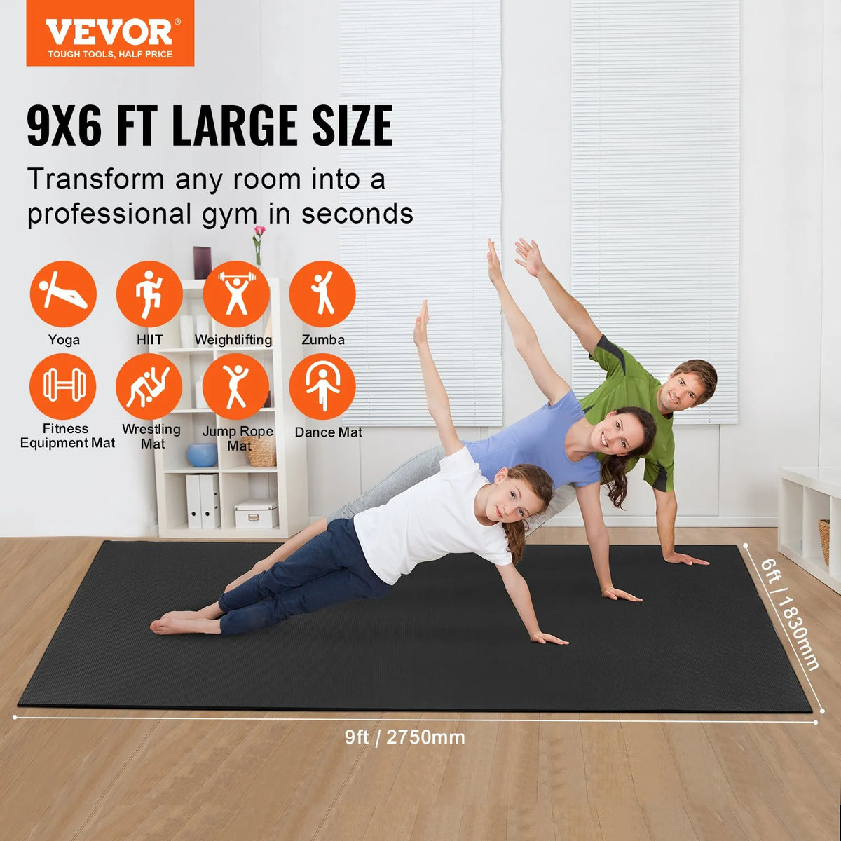 VEVOR neslīdošs vingrošanas paklājs 2,7 × 1,8 m jogai, fitnesam un pilatēm
