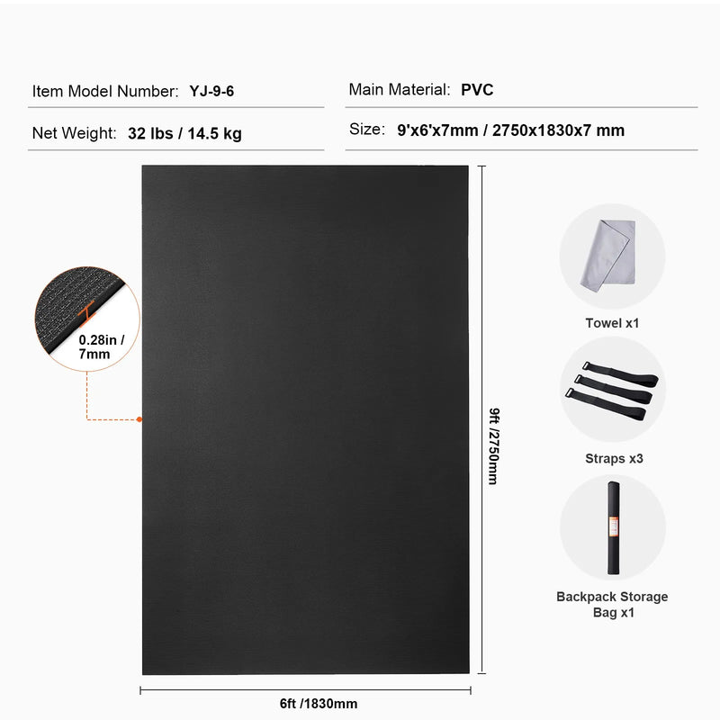 Vingrošanas paklājiņš – neslīdošs jogas paklājiņš trenažieru zālei, fitnesam, pilatēm un vingrinājumiem (274 × 183 cm)