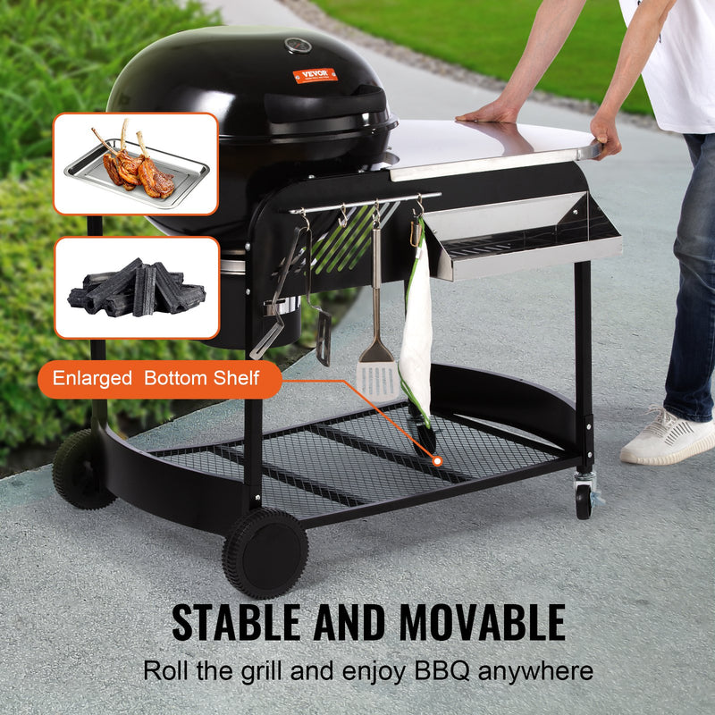 VEVOR 54 cm pārnēsājamais oglekļa un propāna gāzes grils – izturīgs dzelzs BBQ grils ar vāku un ratiņiem, brīvi stāvošs kūpinātājs kempingam, piknikam un pagalma grilēšanai