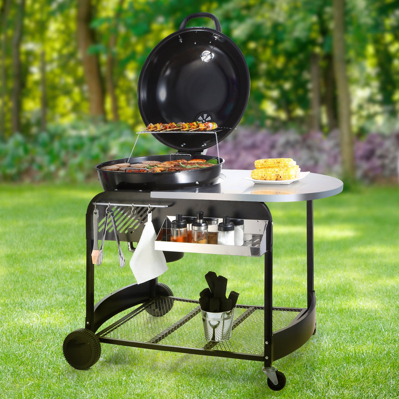 VEVOR 54 cm pārnēsājamais oglekļa un propāna gāzes grils – izturīgs dzelzs BBQ grils ar vāku un ratiņiem, brīvi stāvošs kūpinātājs kempingam, piknikam un pagalma grilēšanai