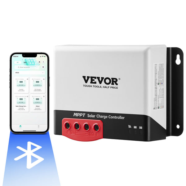 VEVOR 50A MPPT saules uzlādes kontrolieris, 12V / 24V auto DC ieeja, saules paneļa regulators ar Bluetooth moduli, 98% uzlādes efektivitāte, piemērots AGM, Gel, Flooded un litija akumulatoru uzlādei