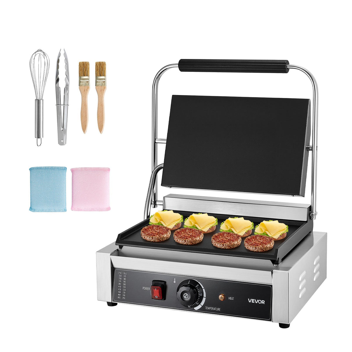 VEVOR Commercial Panini Grill 2200 W, 34 × 23 cm Smooth Plate